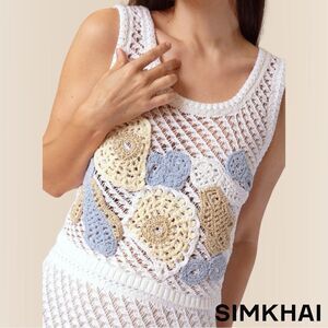 SIMKHAI **NWT** Vail Floral Crochet-Knit Tank Top in Blue Haze